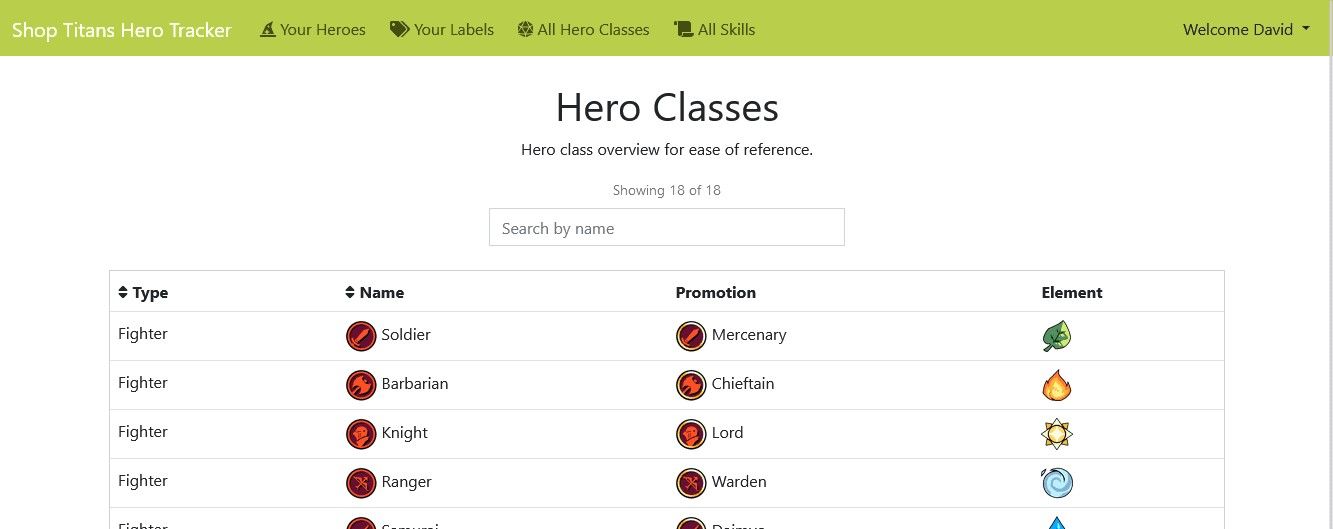View what hero classes are available in Shop Titans